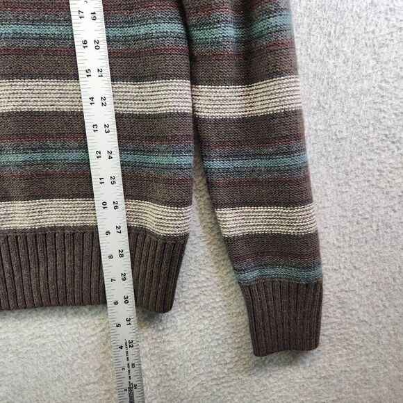 Fossil Sweater Mens M Brown Striped Shawl Collar Pullover Ribbed Knit Grandpa - Picture 8 of 16